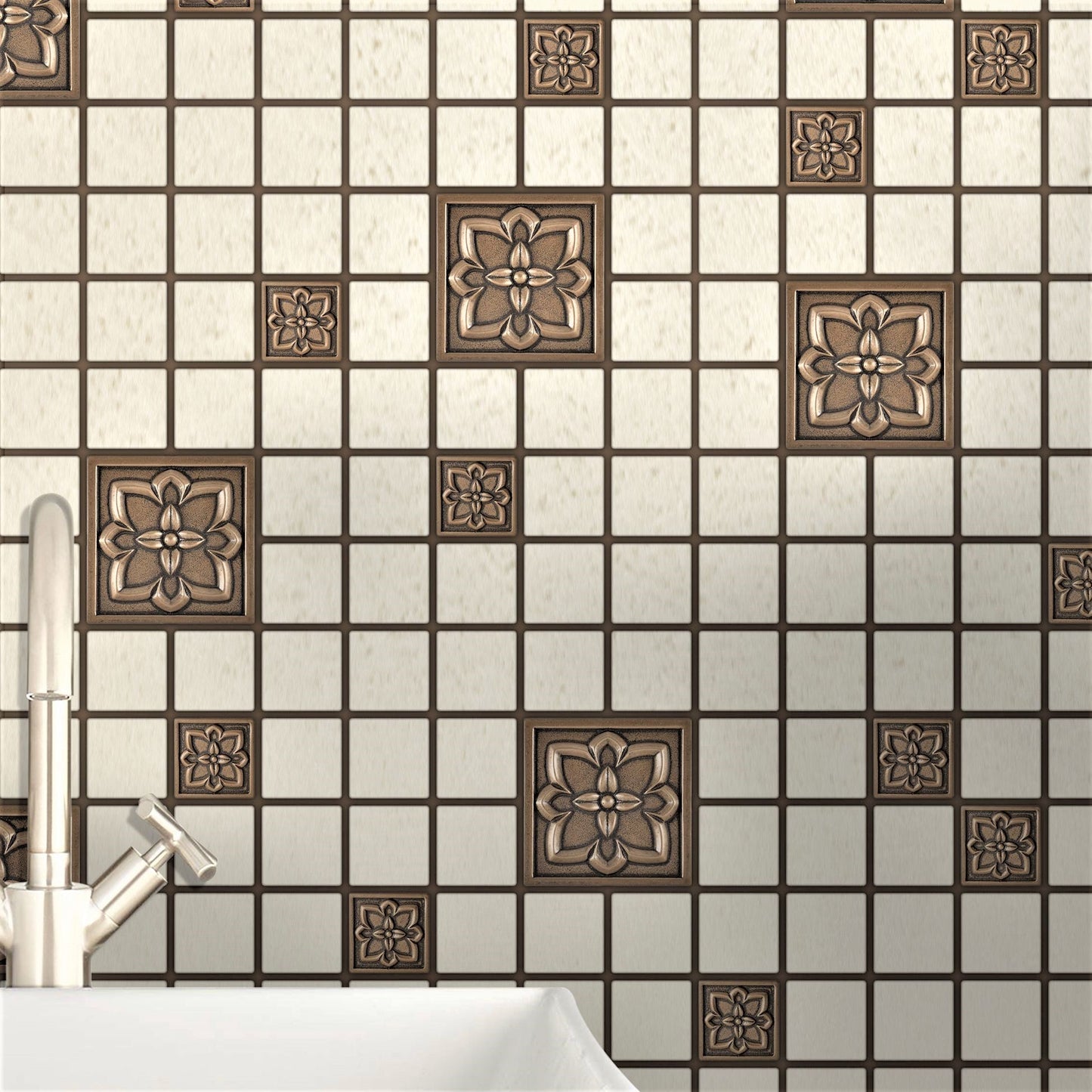 Orion Handmade Bronze Metal Insert Tile – 2” x 2” Decorative Accent (8 Pieces/Box)