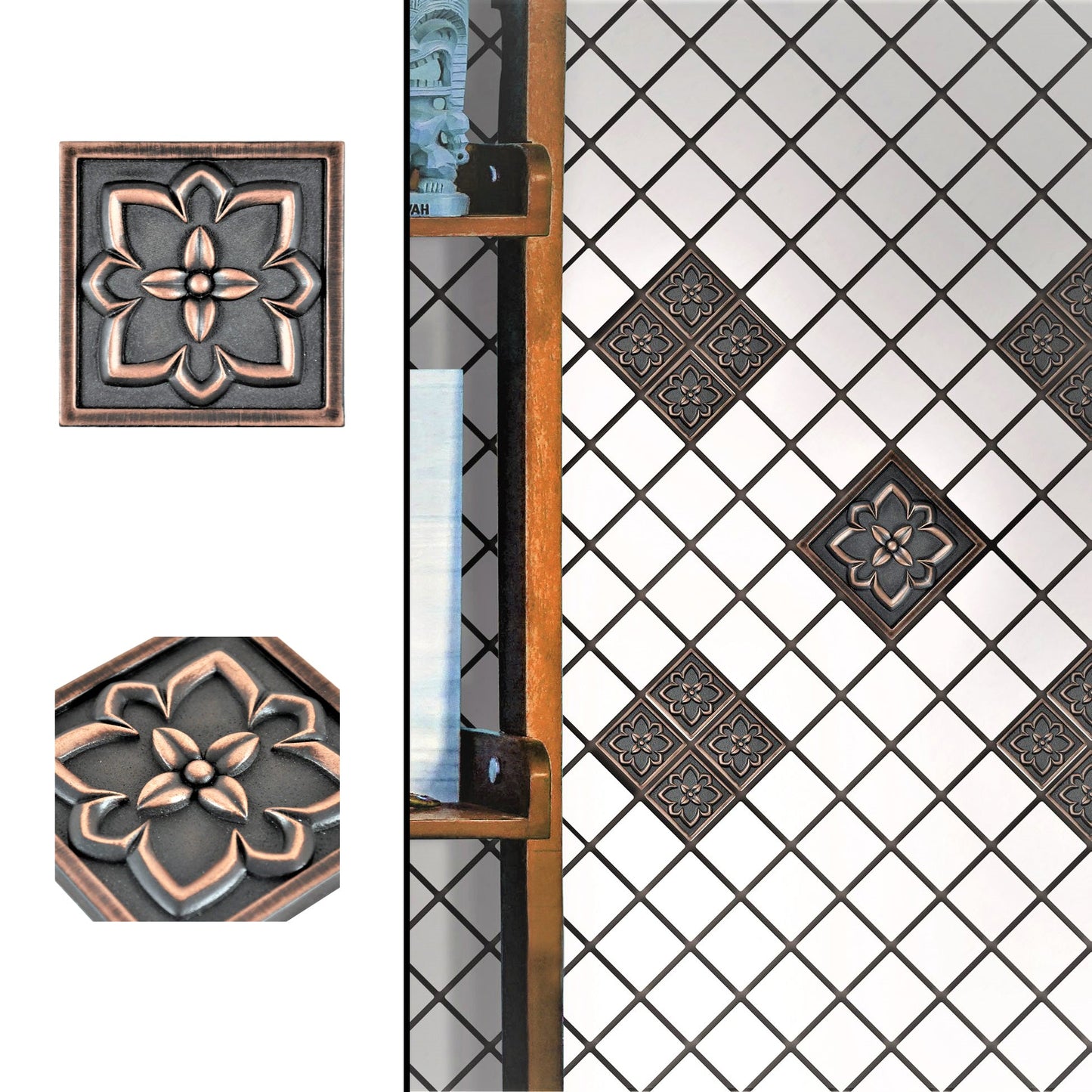 Orion Handmade Oil Rubbed Bronze Metal Insert Tile – 2” x 2” Decorative Accent (8 Pieces/Box)