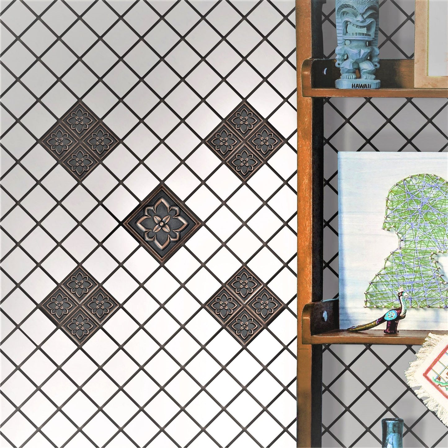 Orion Handmade Oil Rubbed Bronze Metal Insert Tile – 2” x 2” Decorative Accent (8 Pieces/Box)