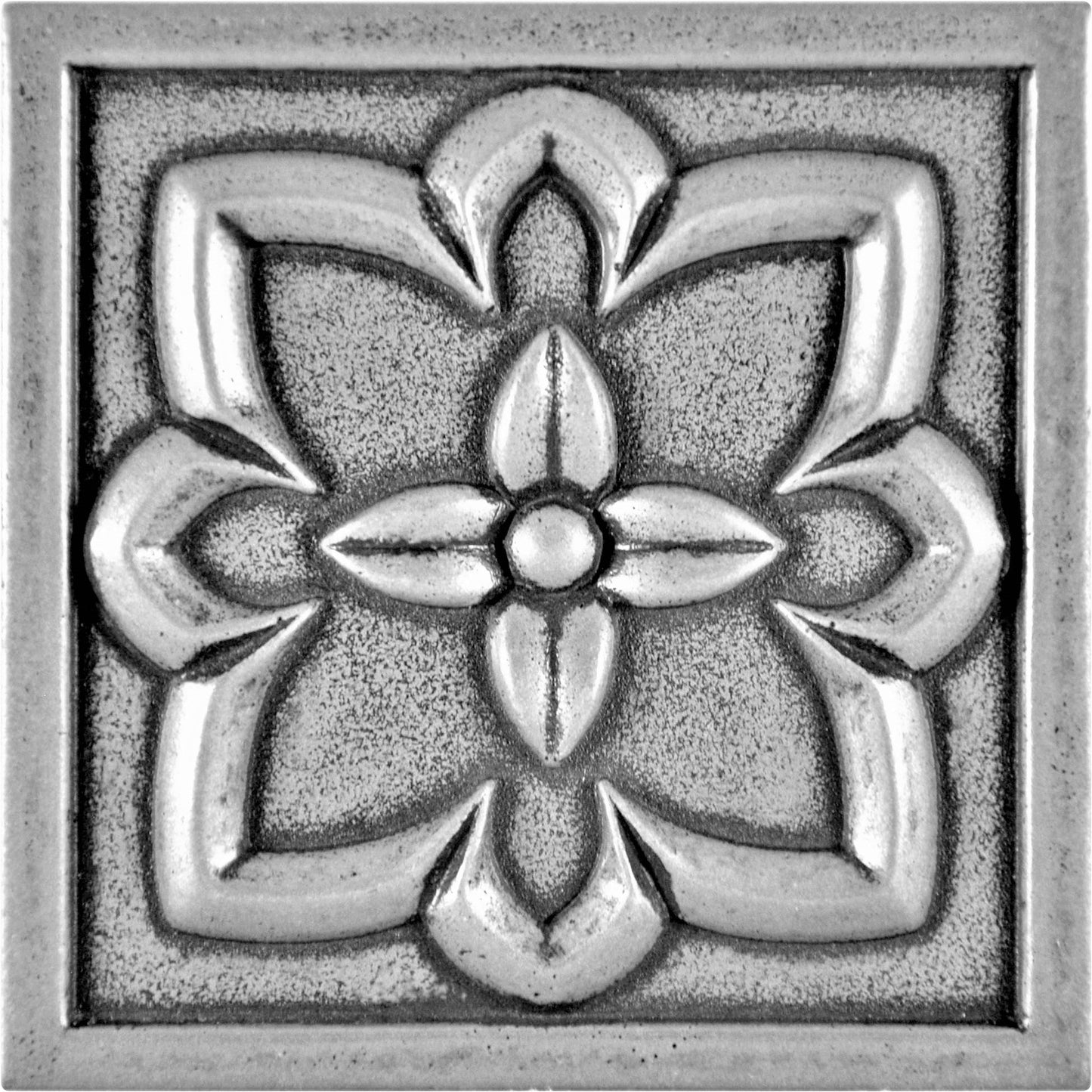 Orion Handmade Pewter Metal Insert Tile – 4” x 4” Decorative Accent (4 Pieces/Box)