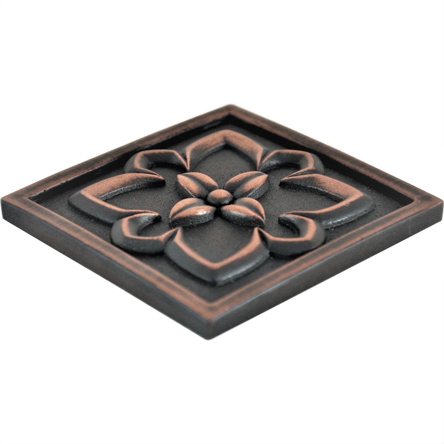 Orion Handmade Oil Rubbed Bronze Metal Insert Tile – 4” x 4” Decorative Accent (4 Pieces/Box)