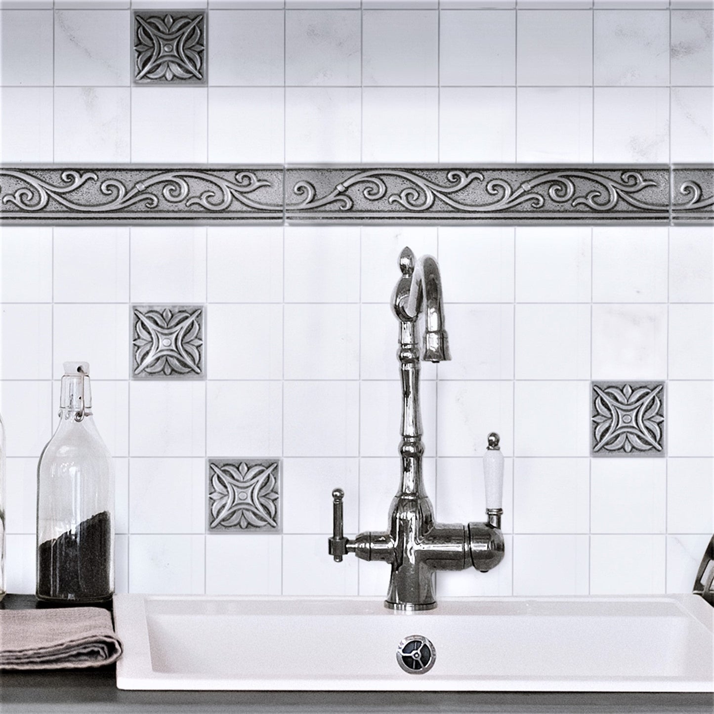 Fiora Artisan Pewter Metal Accent Wall Tile Trim – 1.75” x 12” (Set of 5)
