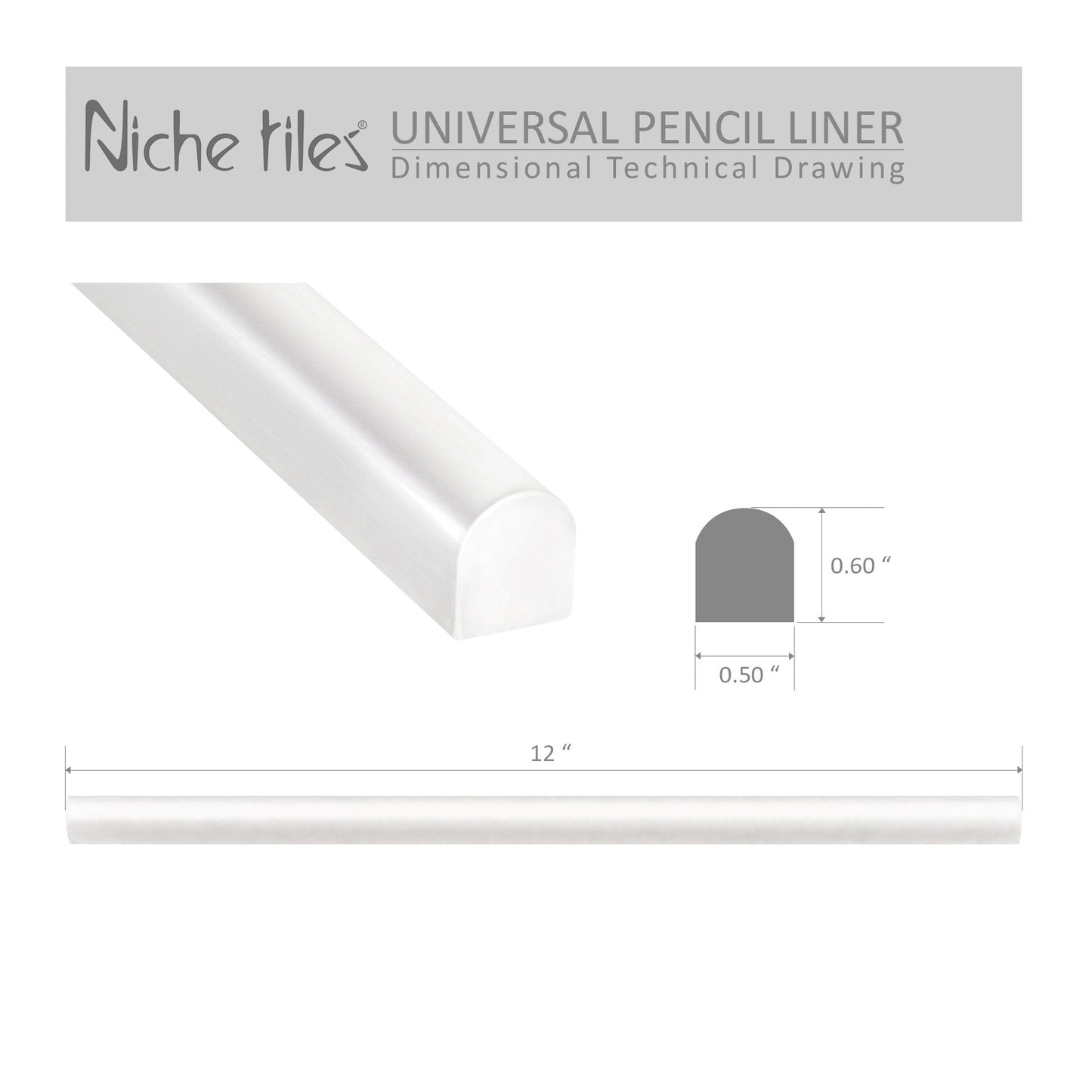 Modula Cast Stone Bright White Pencil Bullnose Wall Accent Tile Trim – 1/2” x 12” (Set of 5)