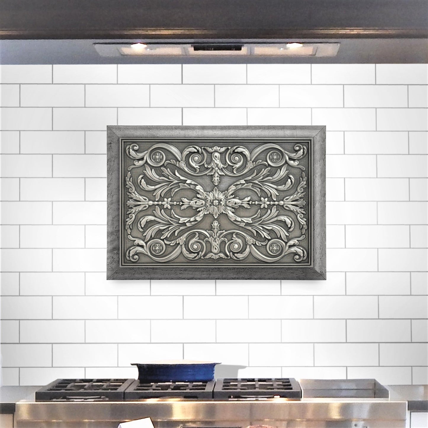 Handmade Savoy Pewter Metal Wall Accent Mural – Fireplace & Kitchen Backsplash Panel – 12” x 18”