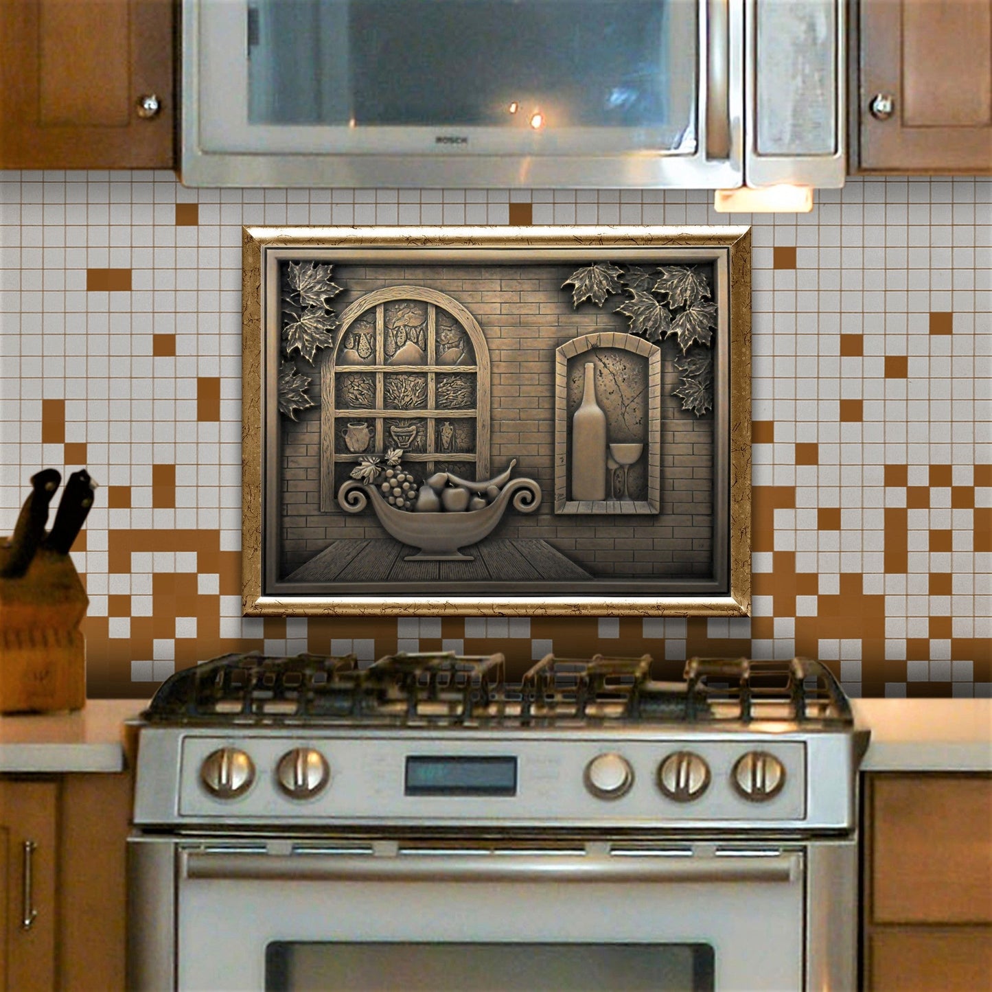 Handmade Toscana Bronze Metal Wall Accent Mural – Fireplace & Kitchen Backsplash Panel – 12” x 18”