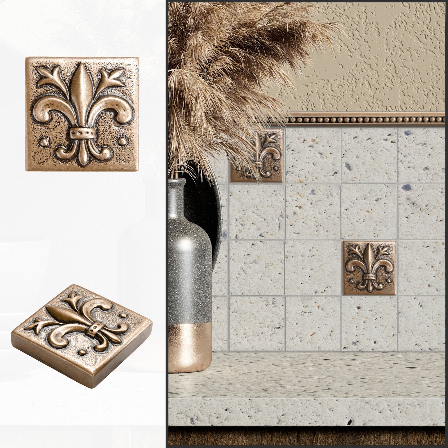 Fleur de Lis - Metal Insert Tile Bronze 2x2 ( PACK OF 8 PIECE)