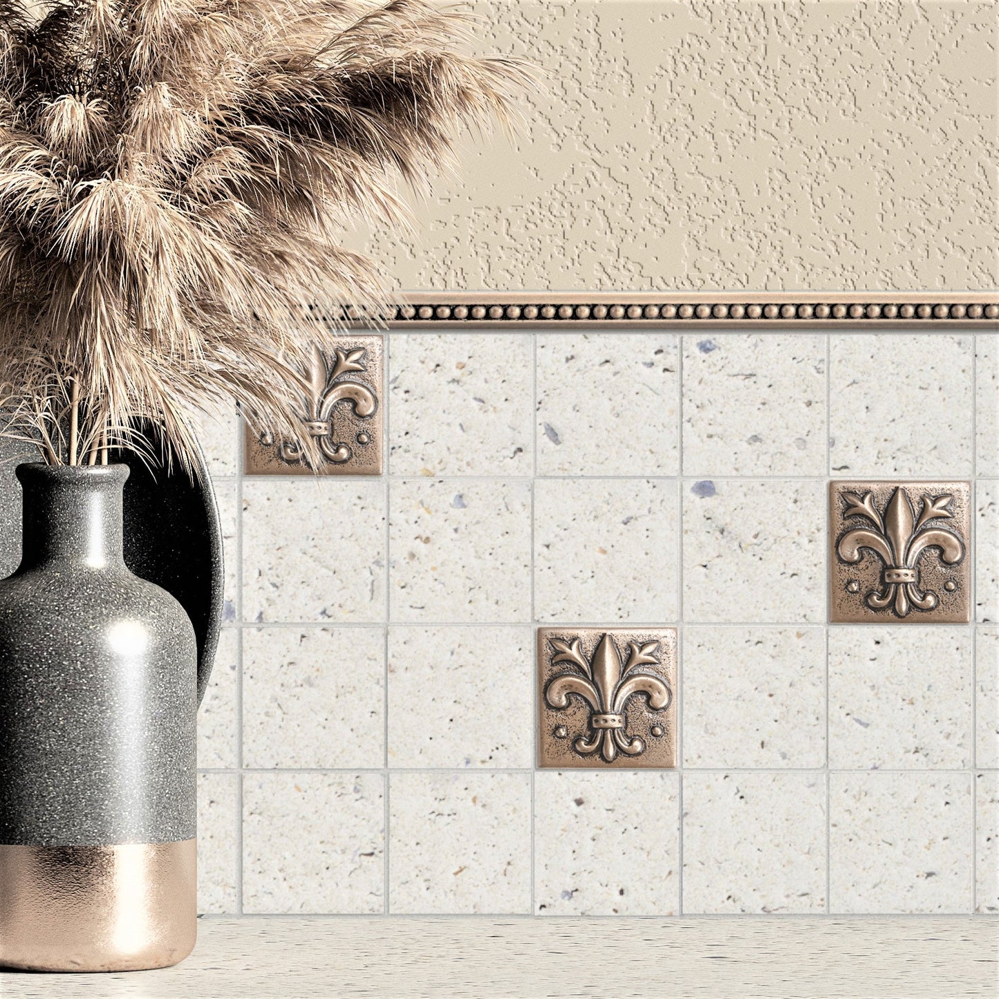 Fleur de Lis - Metal Insert Tile Bronze 2x2 ( PACK OF 8 PIECE)