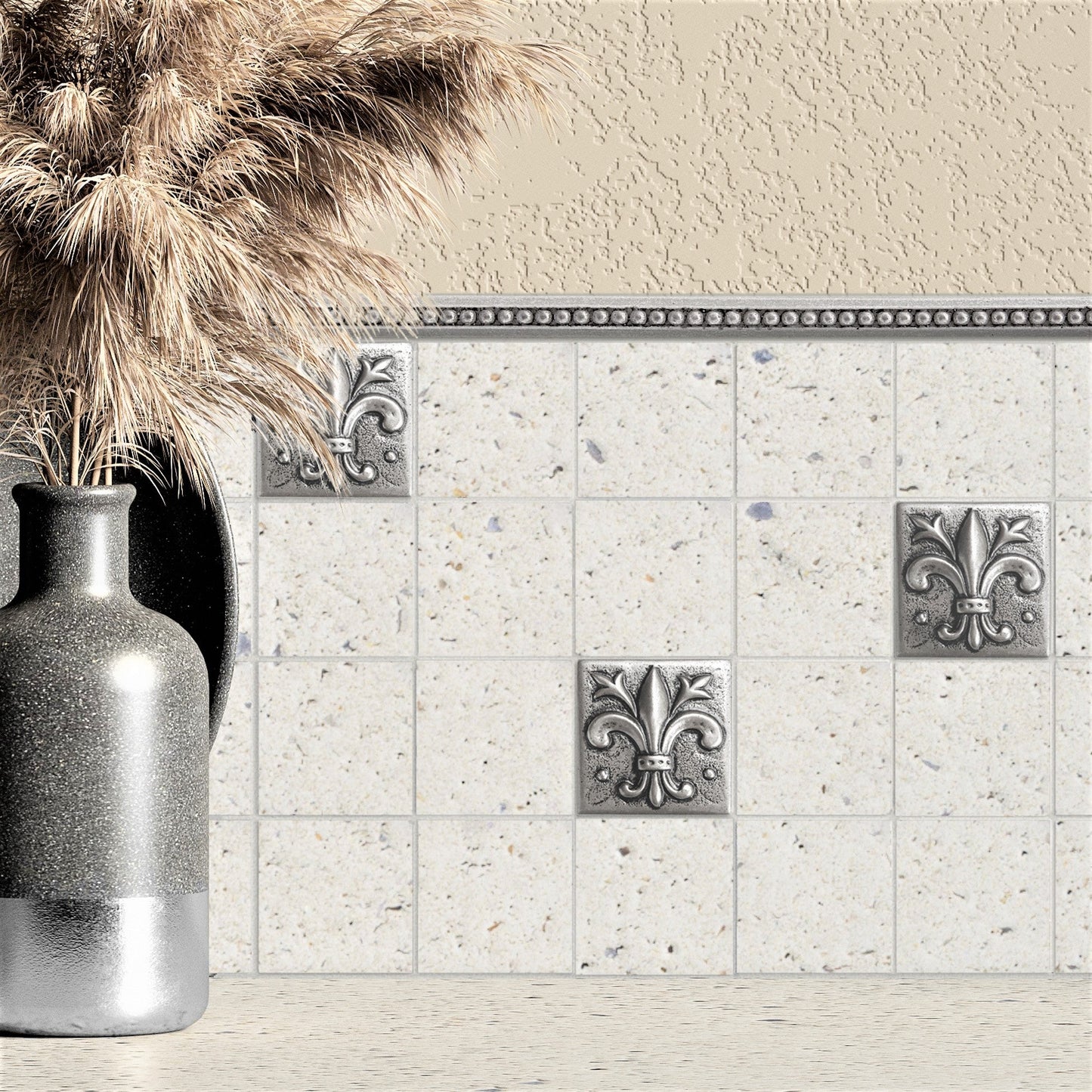 Fleur de Lis - Metal Insert Tile Pewter 2x2 ( PACK OF 8 PIECE)