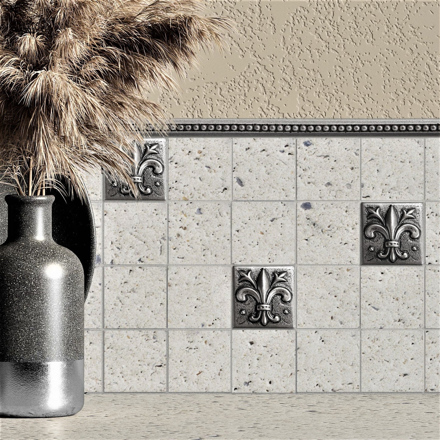 Artisan Crafted Bead Metal Accent Tile Trim – Nickel – 9/16” x 12” (Set of 5)