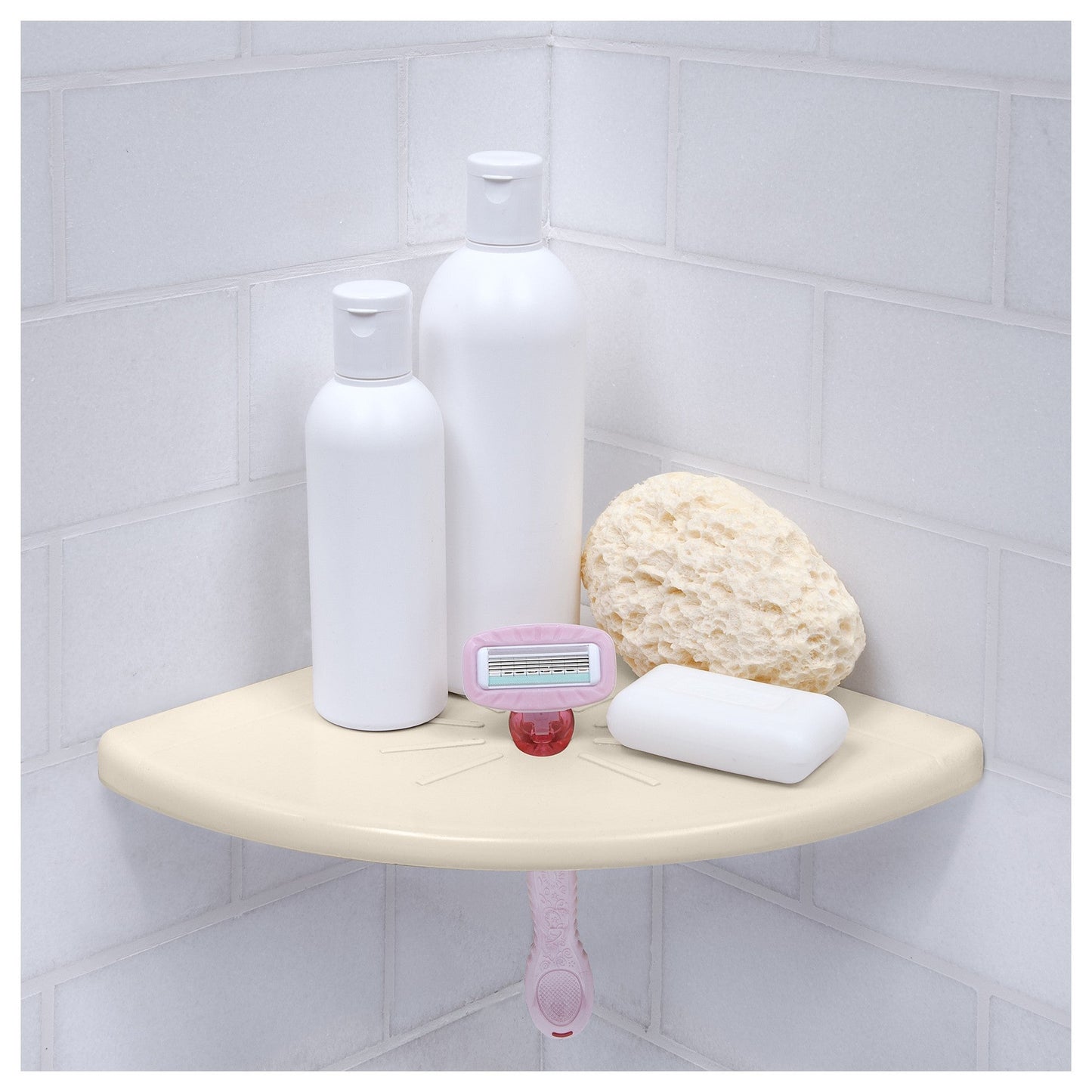 Universal 8.8" Cast Stone Soft Cream Corner Shelf – Handmade Wall-Mounted Shelf for Bathroom & Kitchen – Modern Flatback Design
