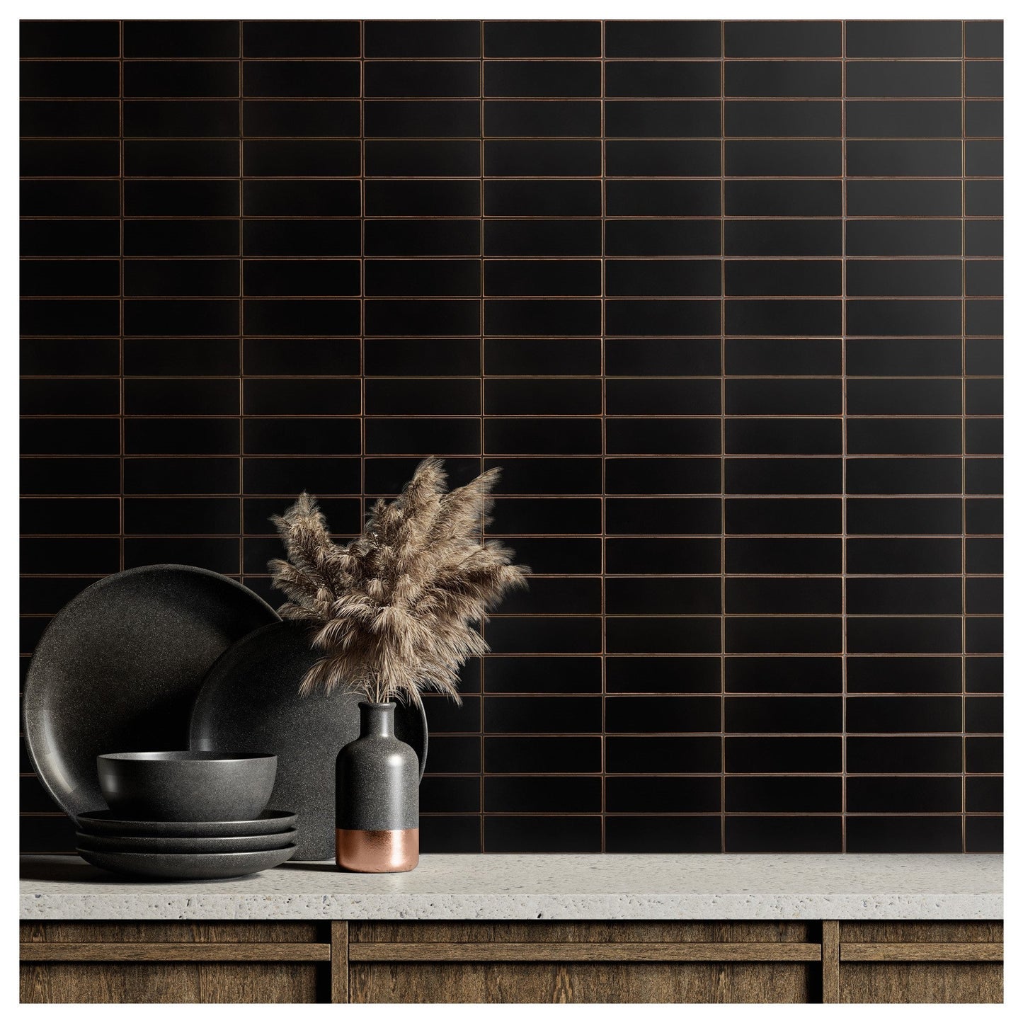 (5 Sqft/ Pack) 12" x 12" Oil Rubbed Bronze Stacked Metal Mosaic Tile – Artisan Crafted Modern Wall Accent for Kitchen & Bathroom