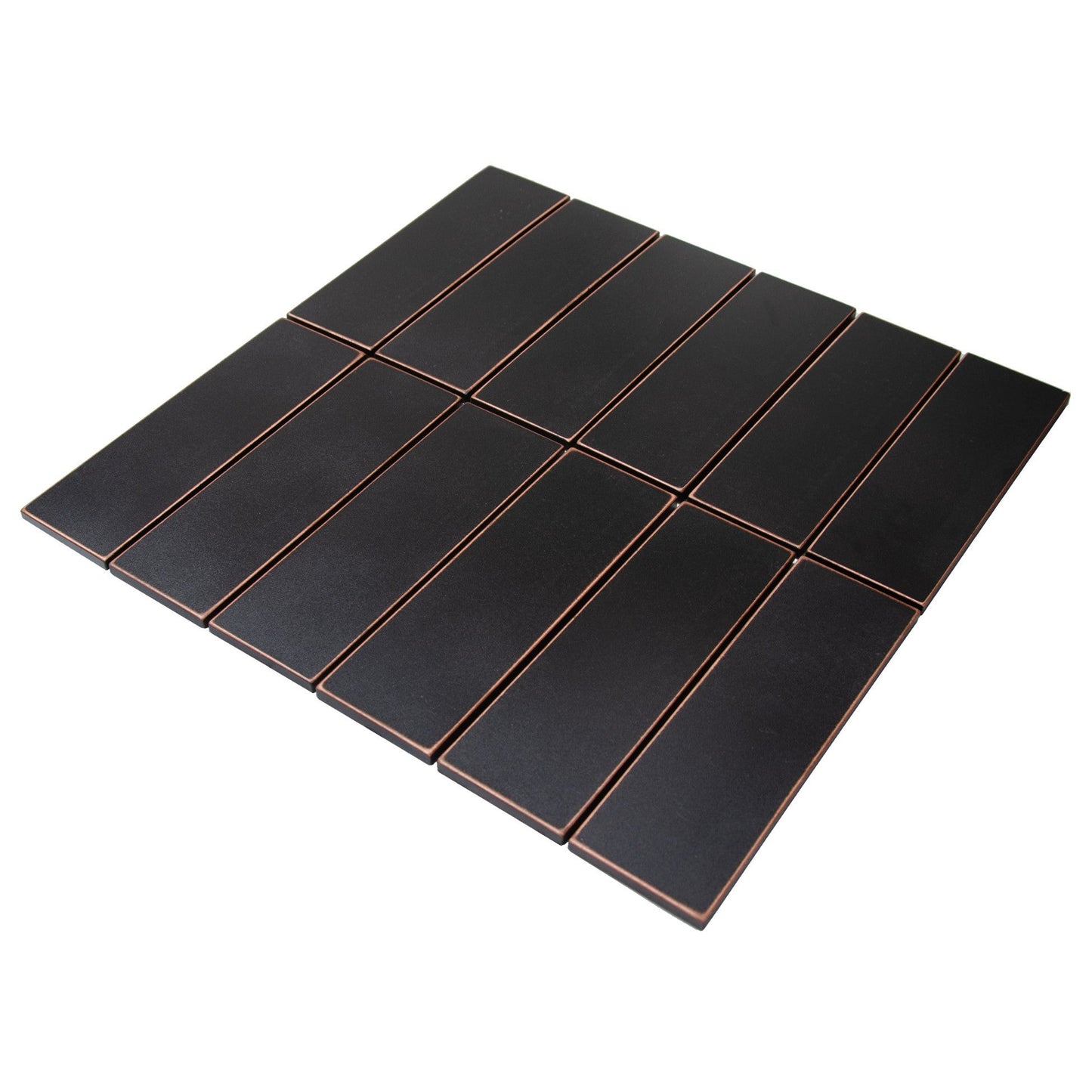 (5 Sqft/ Pack) 12" x 12" Oil Rubbed Bronze Stacked Metal Mosaic Tile – Artisan Crafted Modern Wall Accent for Kitchen & Bathroom