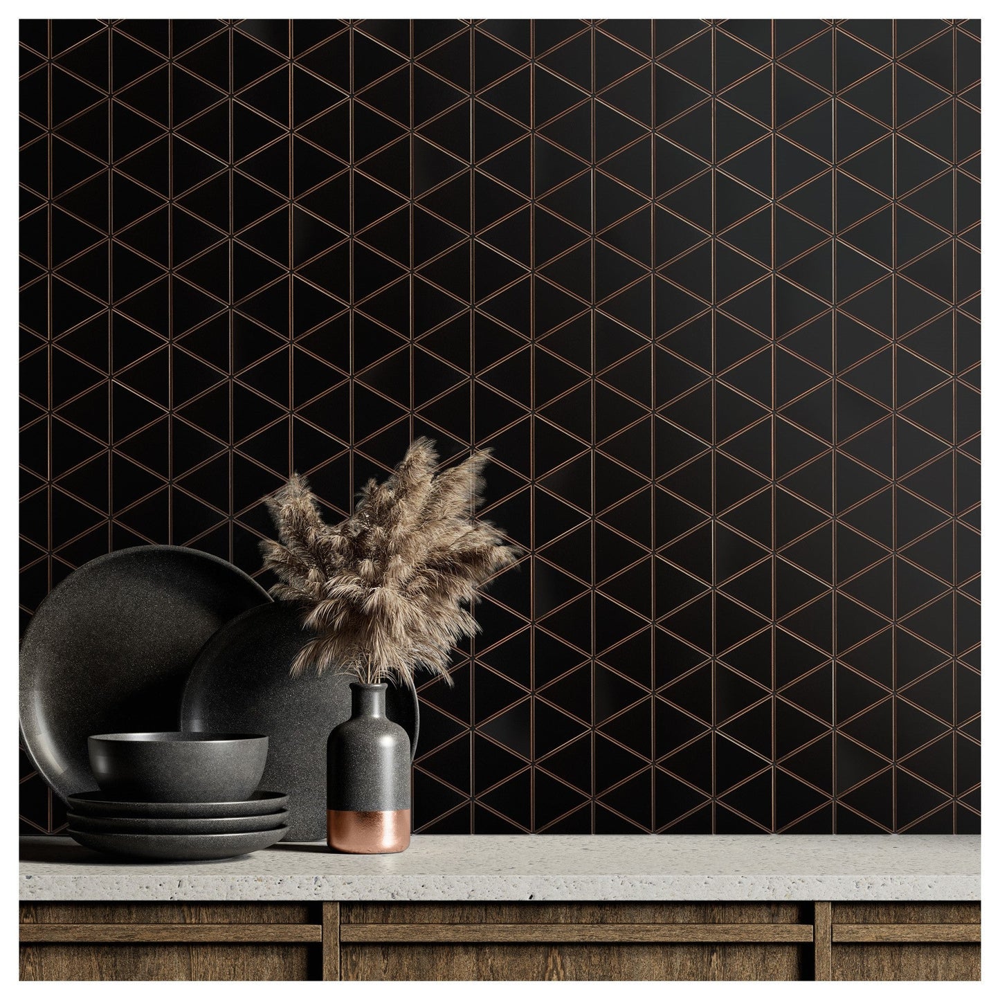 (5 Sqft/ Pack) MetroEdge 12” x 12” Triangle Metal Mosaic Tile – Oil Rubbed Bronze – Modern Wall Accent for Kitchen & Bathroom