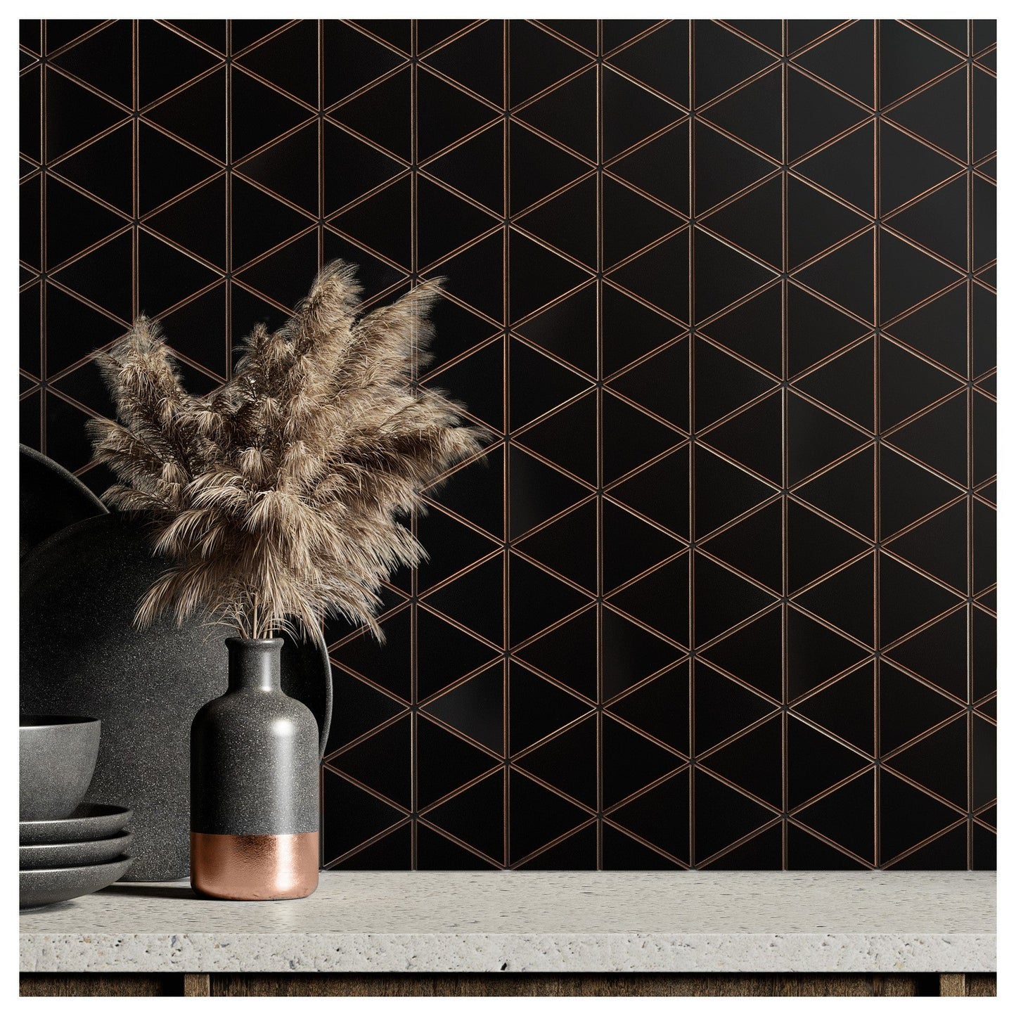 (5 Sqft/ Pack) MetroEdge 12” x 12” Triangle Metal Mosaic Tile – Oil Rubbed Bronze – Modern Wall Accent for Kitchen & Bathroom