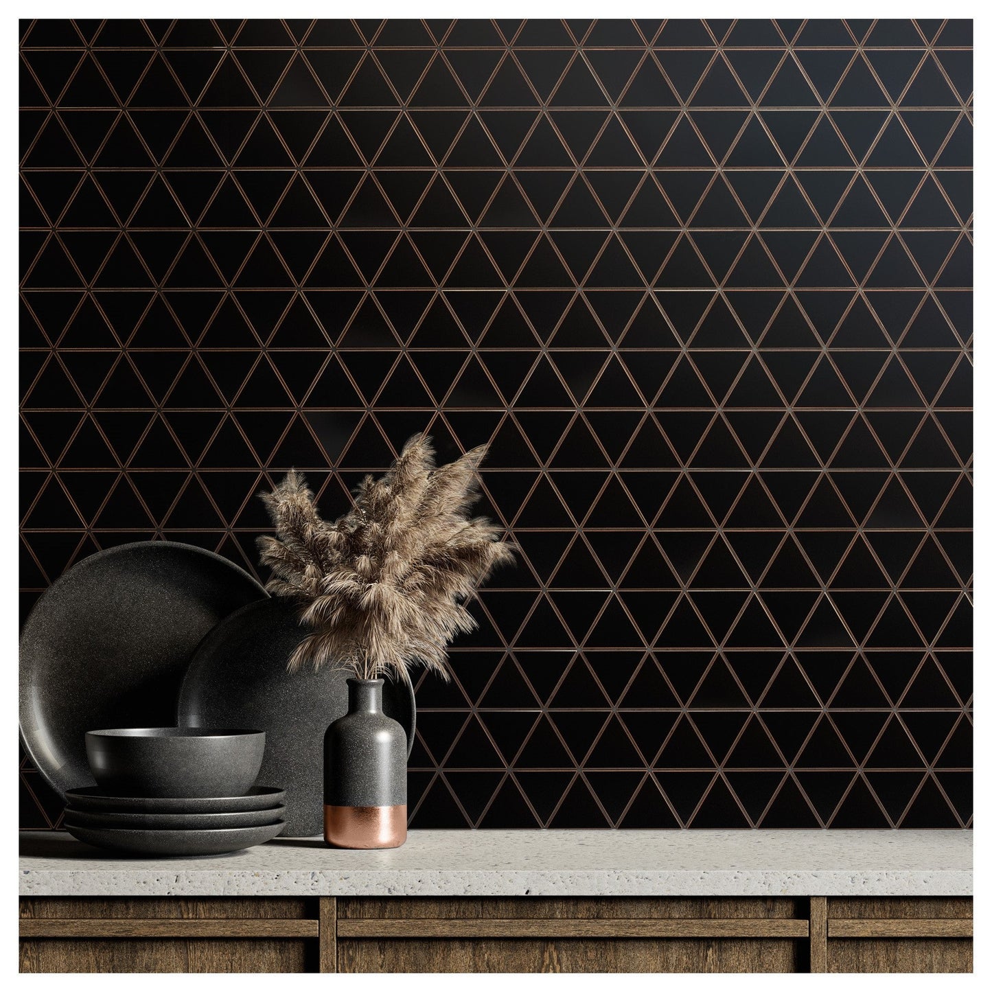 (5 Sqft/ Pack) MetroEdge 12” x 12” Triangle Metal Mosaic Tile – Oil Rubbed Bronze – Modern Wall Accent for Kitchen & Bathroom