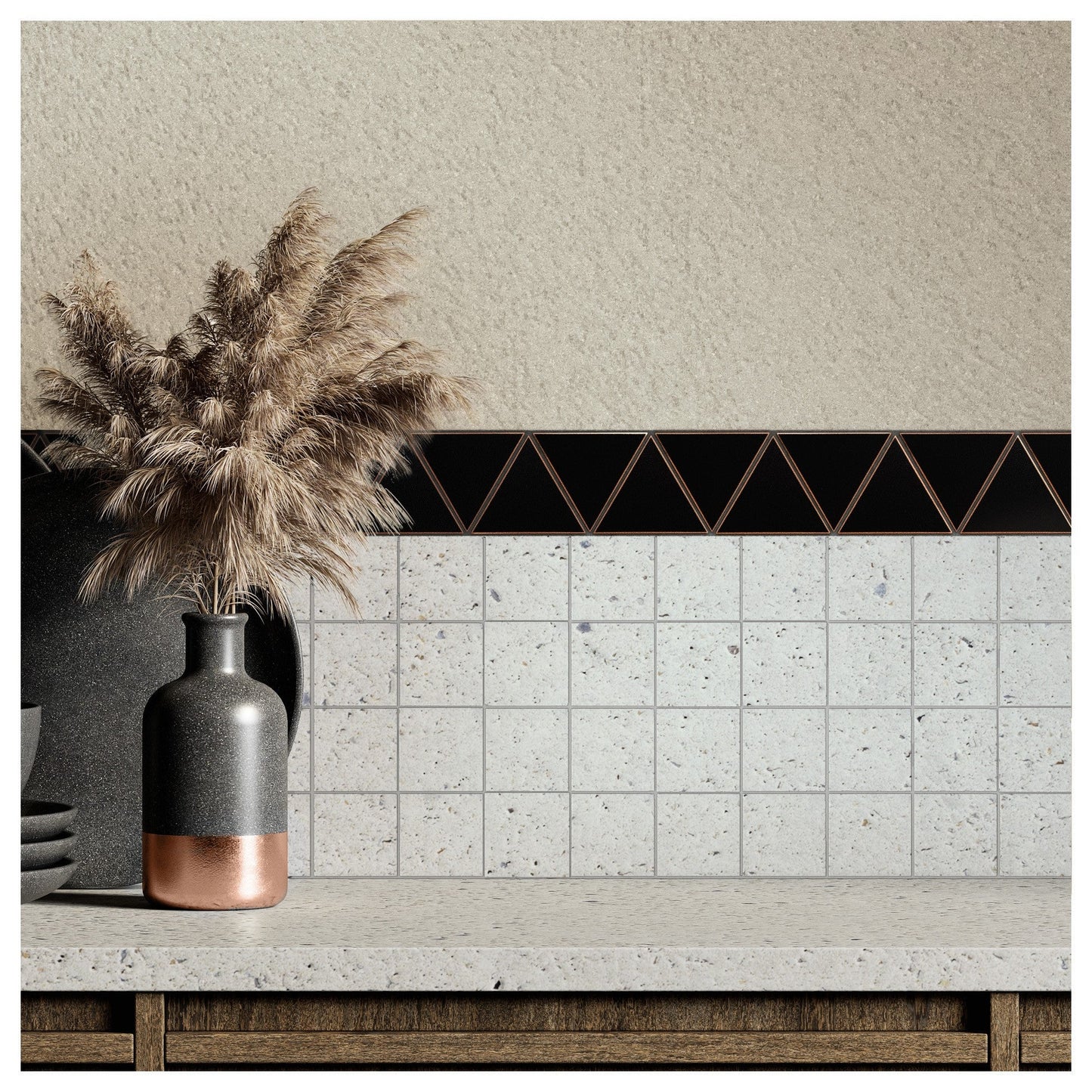 (5 Sqft/ Pack) MetroEdge 12” x 12” Triangle Metal Mosaic Tile – Oil Rubbed Bronze – Modern Wall Accent for Kitchen & Bathroom