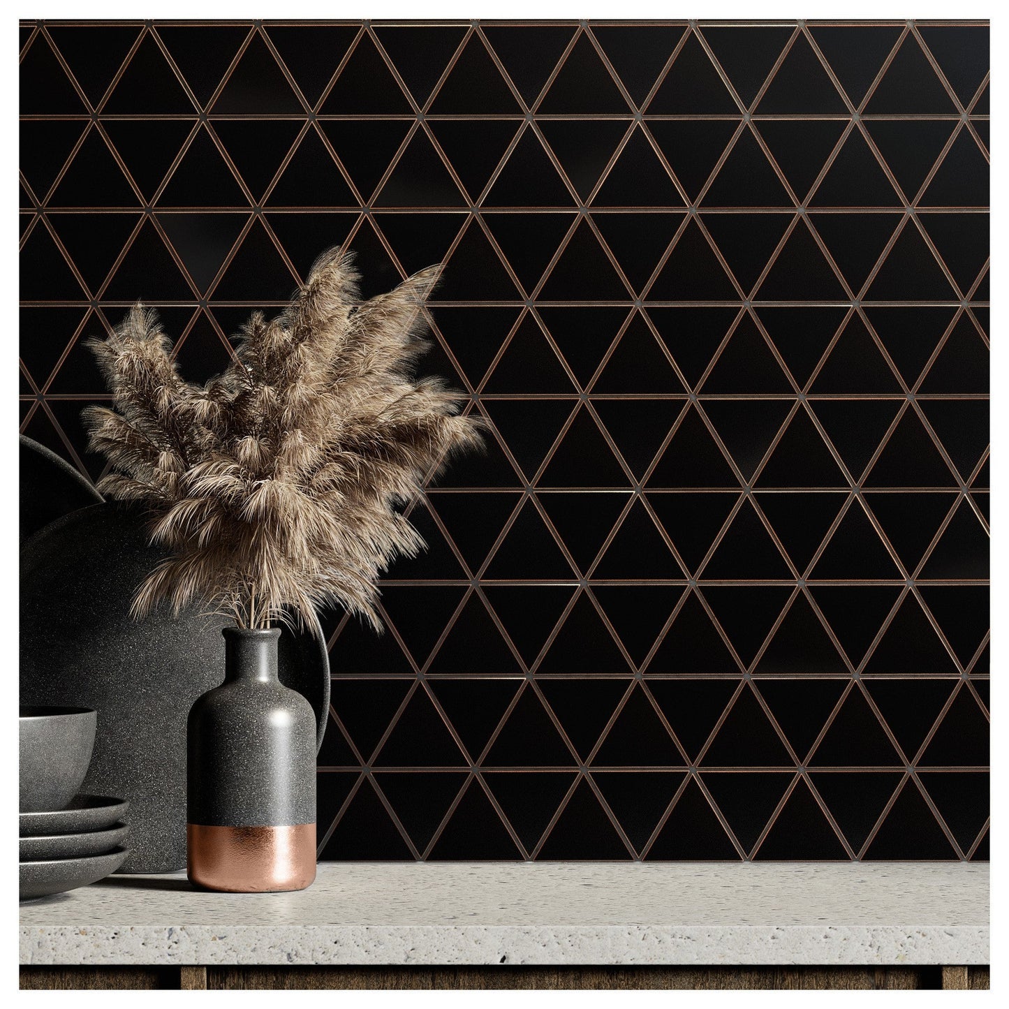 (5 Sqft/ Pack) MetroEdge 12” x 12” Triangle Metal Mosaic Tile – Oil Rubbed Bronze – Modern Wall Accent for Kitchen & Bathroom