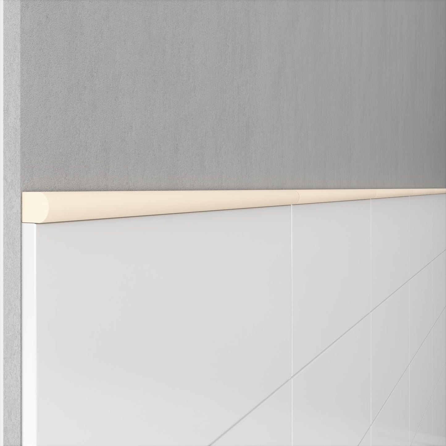 Modula Cast Stone Soft Cream Pencil Bullnose Wall Accent Tile Trim – 1/2” x 12” (Set of 5)