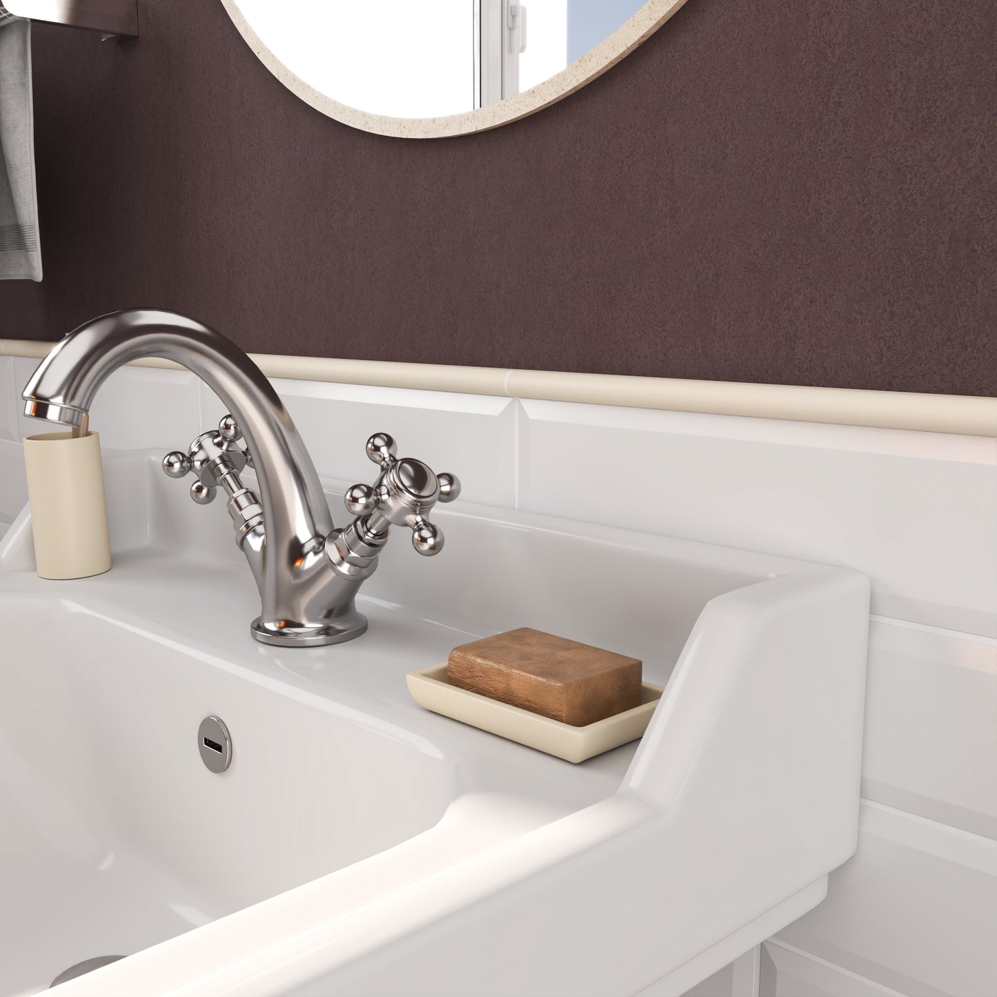 Modula Cast Stone Soft Cream Pencil Bullnose Wall Accent Tile Trim – 1/2” x 12” (Set of 5)