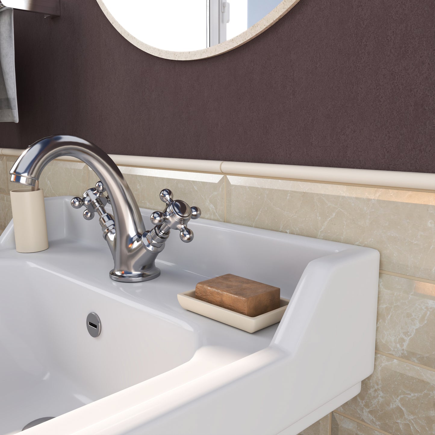 Modula Cast Stone Soft Cream Pencil Bullnose Wall Accent Tile Trim – 1/2” x 12” (Set of 5)