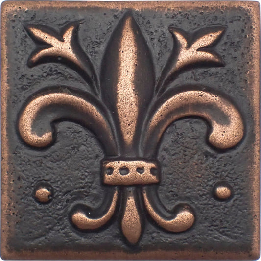 Fleur de Lis  -  Metal Insert Tile Oil Rubbed Bronze 2x2 ( PACK OF 8 PIECE)