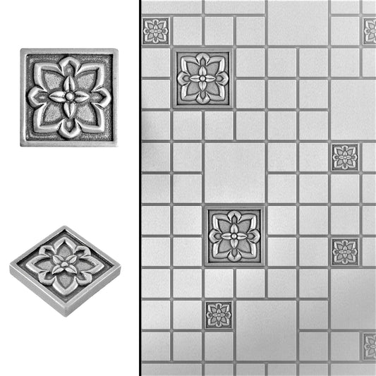 Orion Handmade Pewter Metal Insert Tile – 2” x 2” Decorative Accent (8 Pieces/Box)