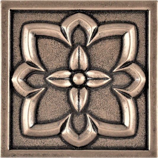 Orion Handmade Bronze Metal Insert Tile – 4” x 4” Decorative Accent (4 Pieces/Box)