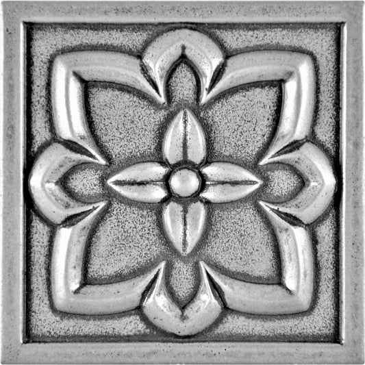 Orion Handmade Pewter Metal Insert Tile – 4” x 4” Decorative Accent (4 Pieces/Box)