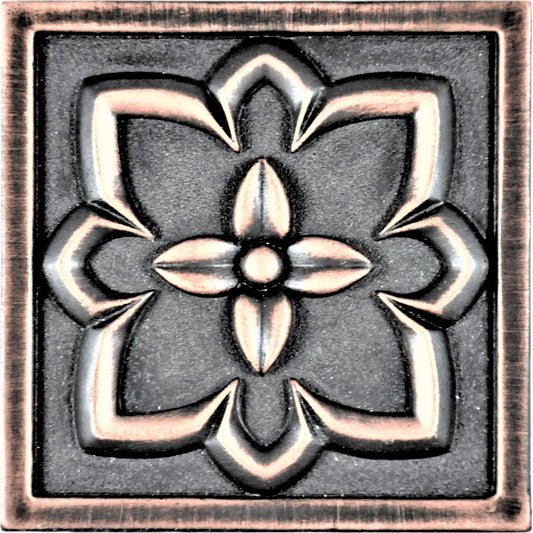 Orion Handmade Oil Rubbed  Bronze Metal Insert Tile – 4” x 4” Decorative Accent (4 Pieces/Box)