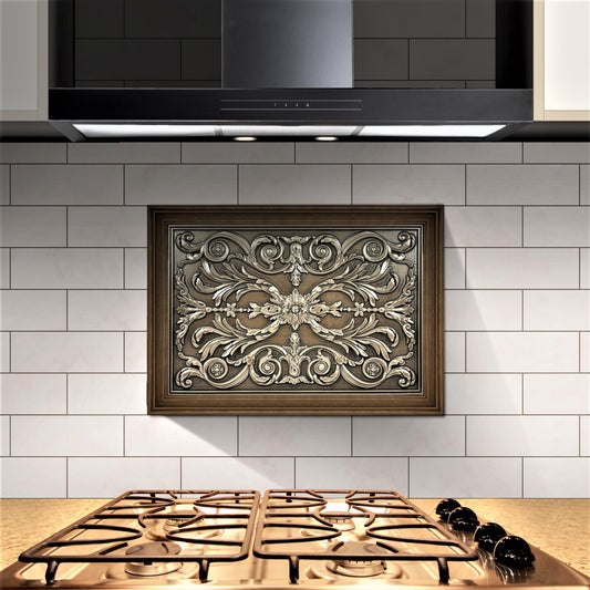 Handmade Savoy Bronze Metal Wall Accent Mural – Fireplace & Kitchen Backsplash Panel – 12” x 18”