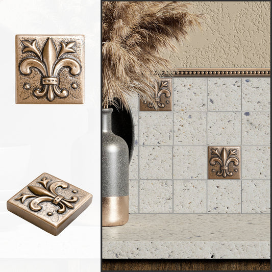 Fleur de Lis  -  Metal Insert Tile Bronze   2x2 ( PACK OF 8 PIECE)